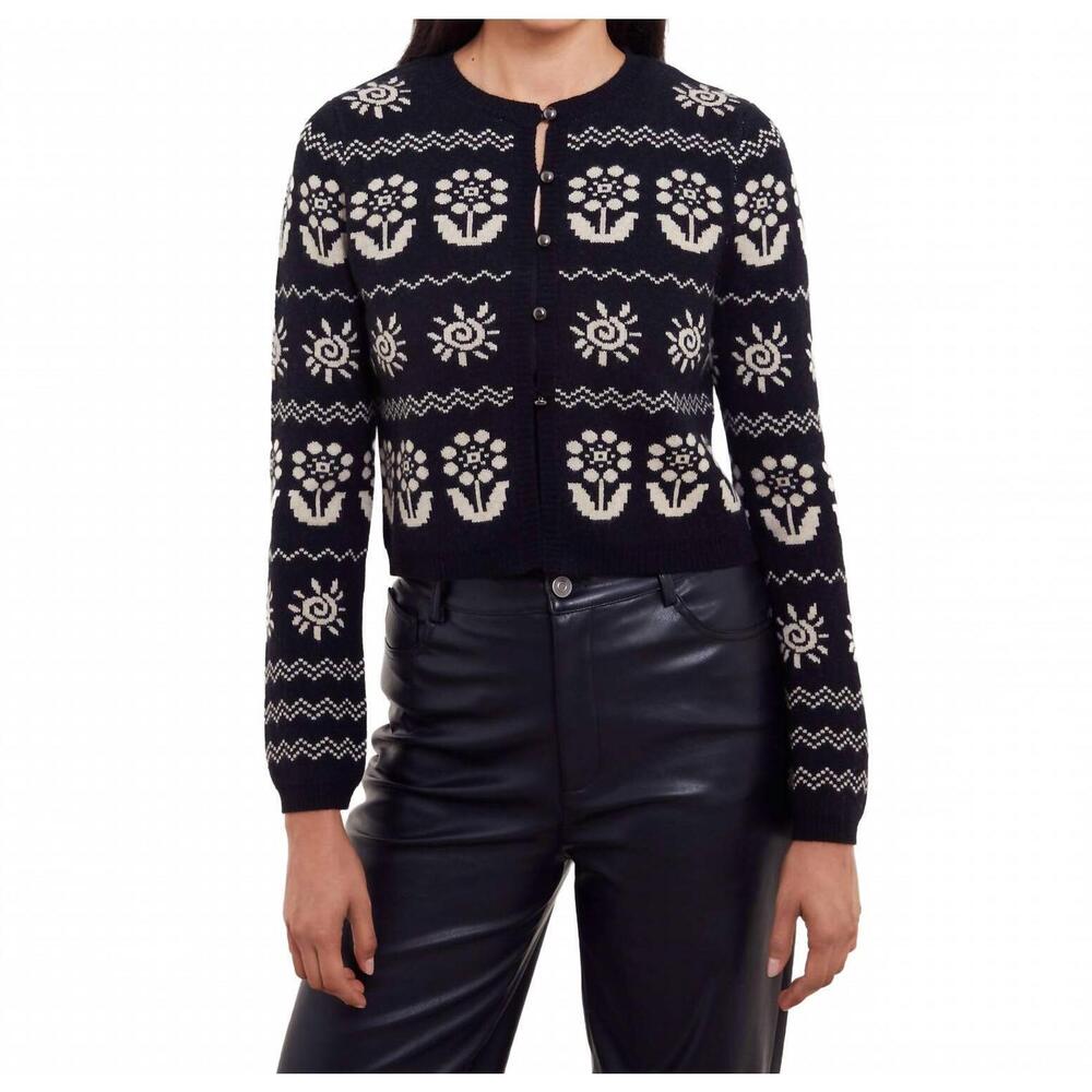 NEW &ISLA evelyn floral motif cardi top in black